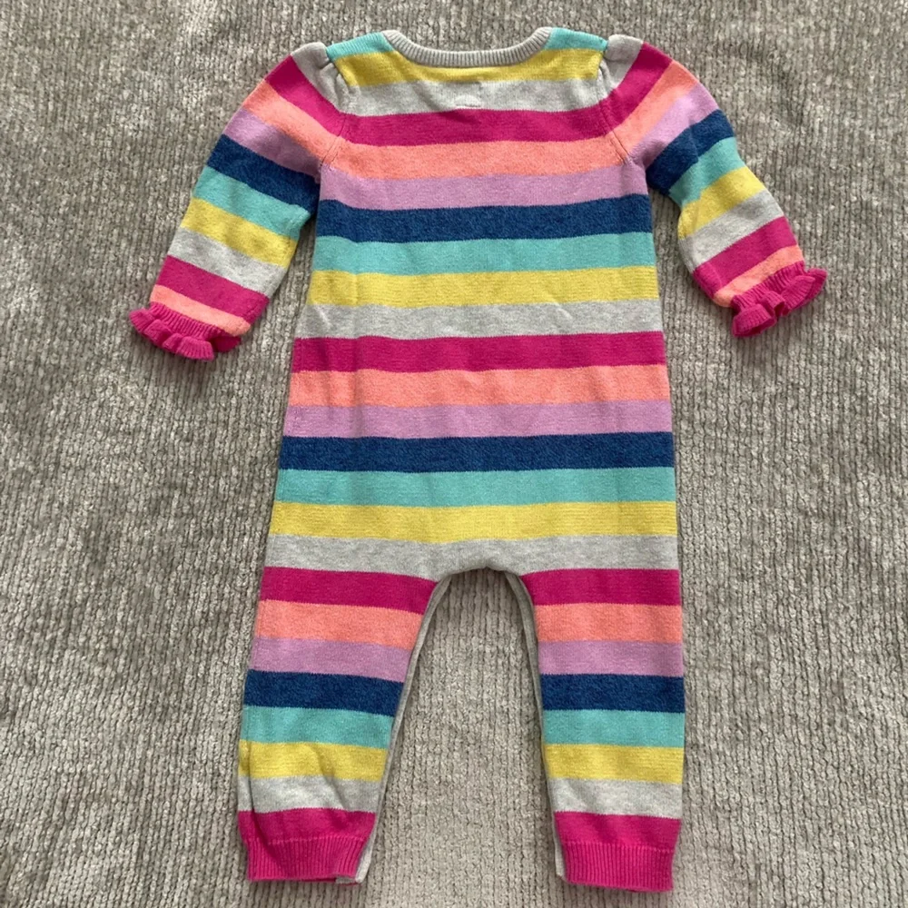 Baby Gap Rainbow Stripe Knit Romper 18-24M Cotton Girls Ruffle‎ Sleeves